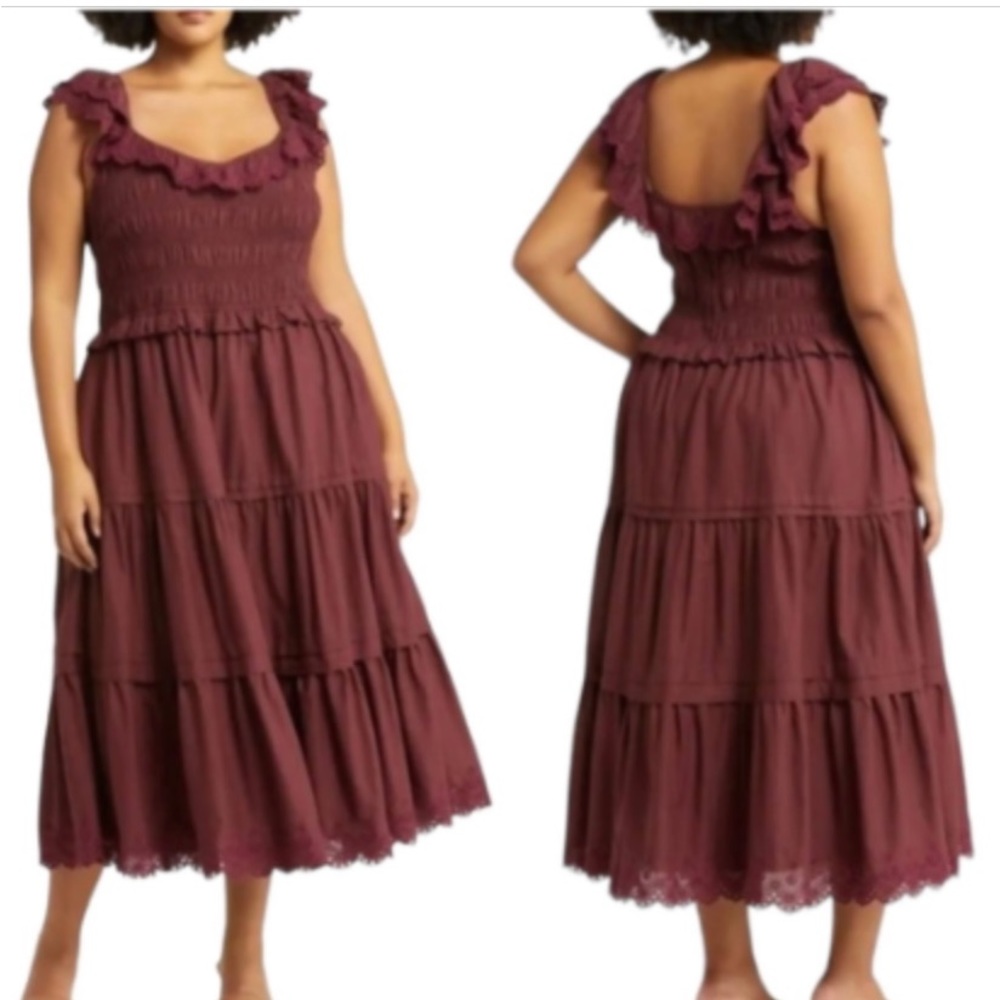 NWT Madewell Lucie Embroidered Cotton Midi Dress Mulberry Wine Women’s Size 24W